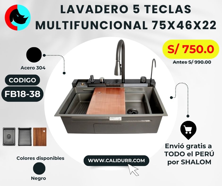 LAVADERO 1P RECTANGULAR NEGRO MULTIFUNCIONAL 75X46CM PIANO 5 TECLAS FB18-38