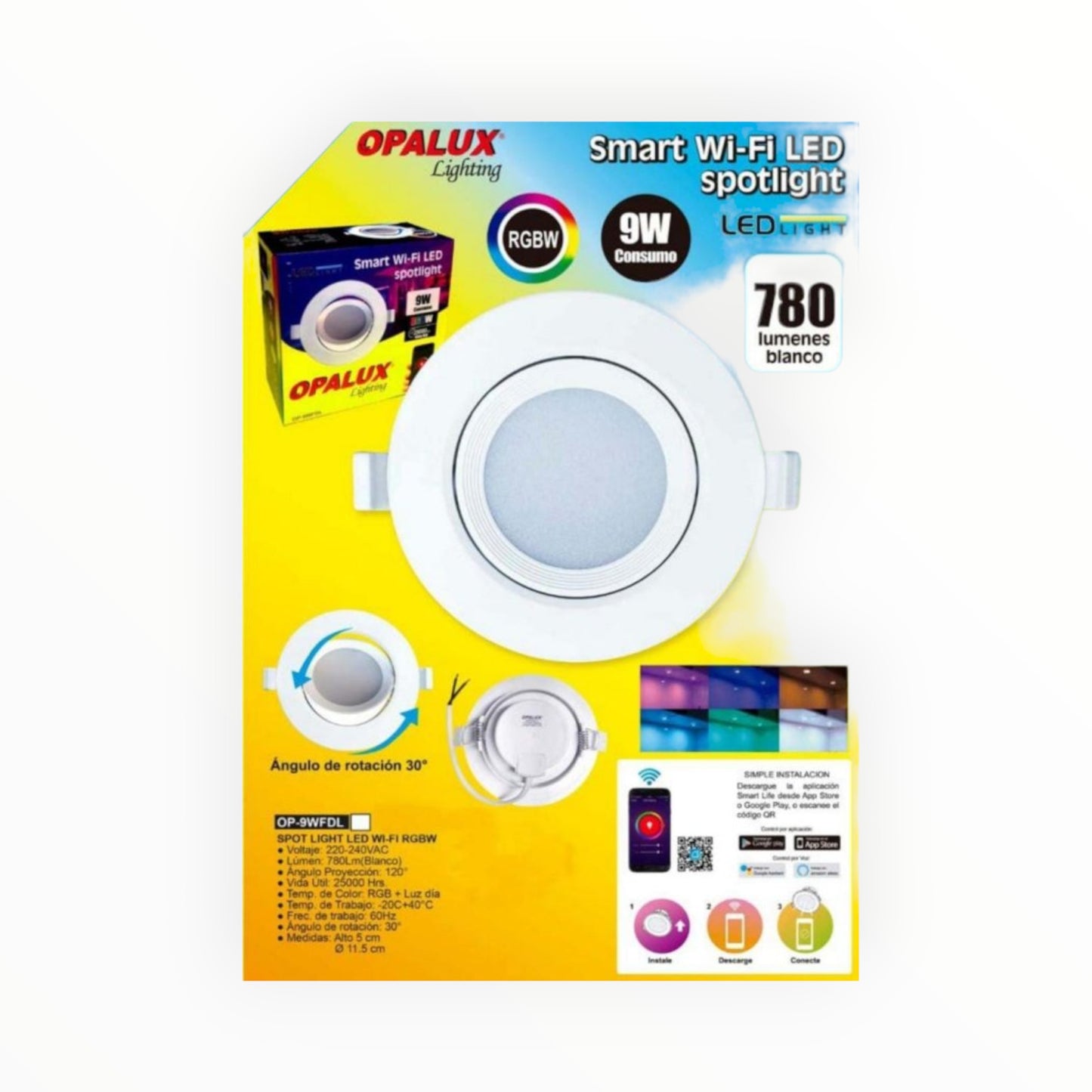 SPOTLIGHT LED 9W WI-FI RGBW 780LM BLANCO ROTACION 30° OP-9WFDL