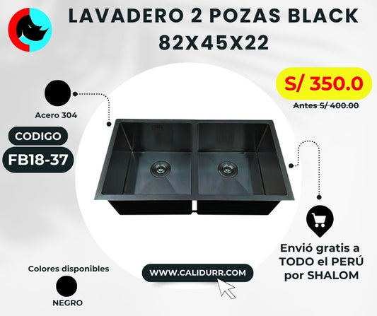 LAVADERO 2P NEGRO (2 HUECOS) 820X450X220 HMD8245B BLACK FB18-37