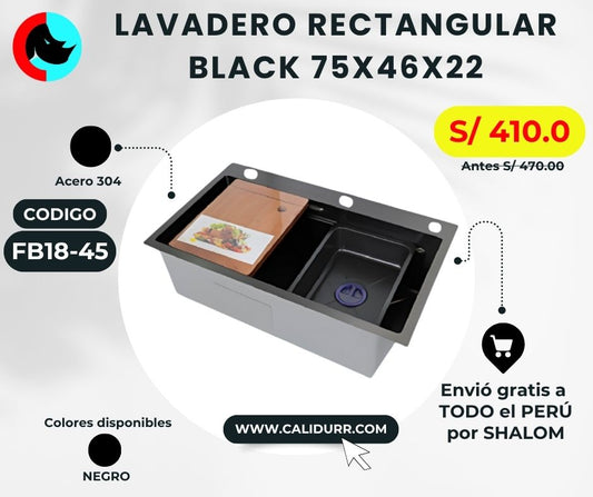 LAVADERO 1P RECTANGULAR NEGRO (3 HUECOS) 750X460X220 AB7546D-A-5 BLACK FB18-45