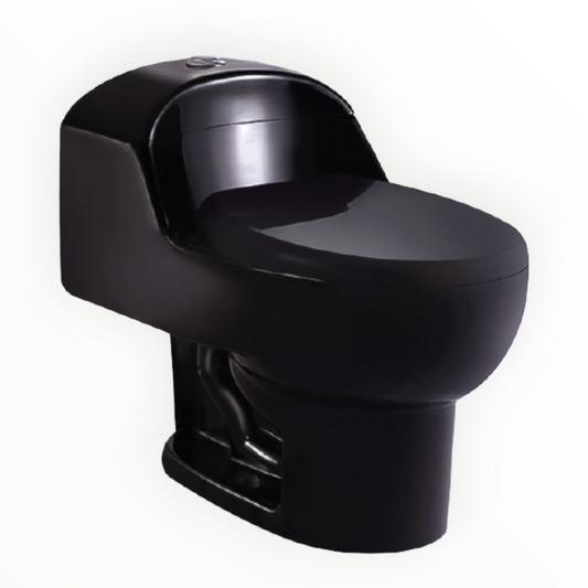 INODORO ONE PIECE NEGRO + ASIENTO + ANILLO + PERNO ANCLAJE