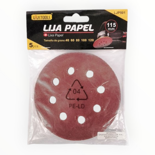 LIJA PAPEL 5PZA 4-1/2" (40-60-80-100-120) LJP501